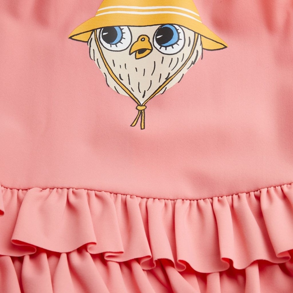 NEW Mini Rodini Pink Ruffled Owl Girl’s Swimsuit-2T - Picture 4 of 4